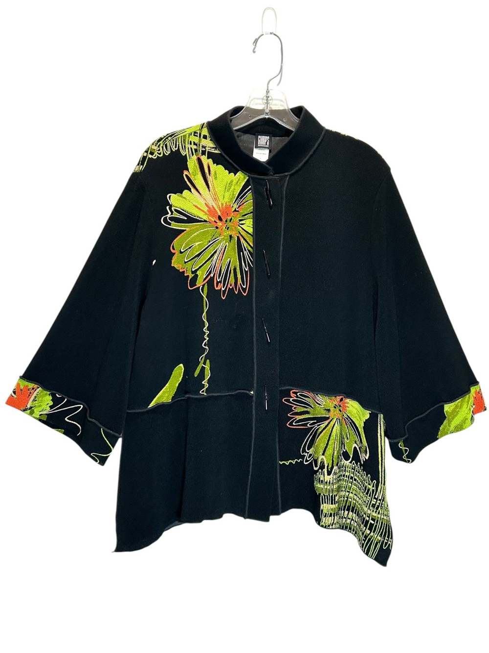 VTG Gump’s San Francisco Black, Lime, Orange Crepe Asian Inspired Tunic - Large